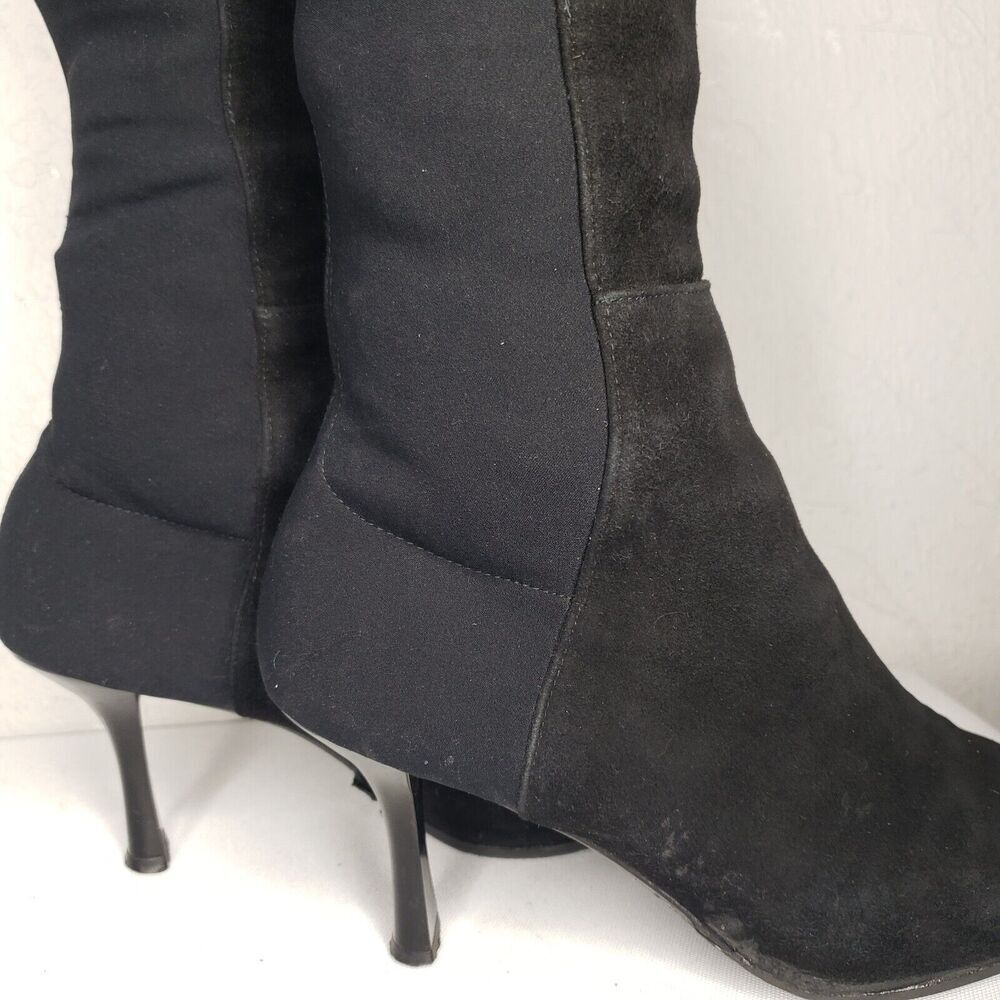 Stuart weitzman Over The Knee Black Suede Leopard Pointed Toe Heel Sz 6.5 Boots - Picture 8 of 13
